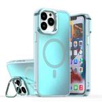 For iPhone 14 Pro Plating Gradient Discolor MagSafe Phone Case with Holder(Blue)