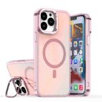 For iPhone 14 Pro Max Plating Gradient Discolor MagSafe Phone Case with Holder(Pink)