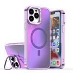 For iPhone 14 Pro Max Plating Gradient Discolor MagSafe Phone Case with Holder(Purple)