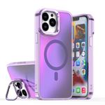For iPhone 13 Pro Max Plating Gradient Discolor MagSafe Phone Case with Holder(Purple)