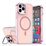 For iPhone 12 Pro Max Plating Gradient Discolor MagSafe Phone Case with Holder(Pink)