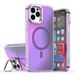For iPhone 12 Pro Max Plating Gradient Discolor MagSafe Phone Case with Holder(Purple)