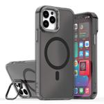 For iPhone 12 Pro Max Plating Gradient Discolor MagSafe Phone Case with Holder(Black)