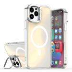 For iPhone 12 Pro Max Plating Gradient Discolor MagSafe Phone Case with Holder(White)