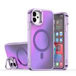 For iPhone 11 Plating Gradient Discolor MagSafe Phone Case with Holder(Purple)