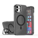 For iPhone 11 Plating Gradient Discolor MagSafe Phone Case with Holder(Black)