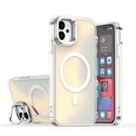 For iPhone 11 Plating Gradient Discolor MagSafe Phone Case with Holder(White)