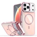 For iPhone 17 Pro Max Plating Gradient Discolor MagSafe Phone Case with Holder(Pink)