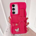 For Samsung Galaxy S21 FE 5G Wristband Leather Love Holder Card Bag Phone Case(Rose Red)