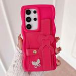 For Samsung Galaxy S22 Ultra 5G Wristband Leather Love Holder Card Bag Phone Case(Rose Red)