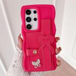 For Samsung Galaxy S23 Ultra 5G Wristband Leather Love Holder Card Bag Phone Case(Rose Red)
