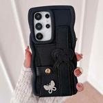 For Samsung Galaxy S23 Ultra 5G Wristband Leather Love Holder Card Bag Phone Case(Black)