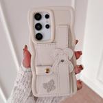 For Samsung Galaxy S23 Ultra 5G Wristband Leather Love Holder Card Bag Phone Case(White)