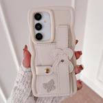 For Samsung Galaxy S24+ 5G Wristband Leather Love Holder Card Bag Phone Case(White)