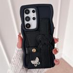 For Samsung Galaxy S25 Ultra 5G Wristband Leather Love Holder Card Bag Phone Case(Black)
