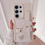 For Samsung Galaxy S25 Ultra 5G Wristband Leather Love Holder Card Bag Phone Case(White)