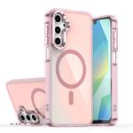 For Samsung Galaxy A25 5G Plating Gradient Discolor MagSafe Phone Case with Holder(Pink)