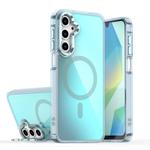 For Samsung Galaxy A25 5G Plating Gradient Discolor MagSafe Phone Case with Holder(Blue)