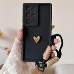 For Samsung Galaxy S21 Ultra 5G Solid Color 3D Love TPU Phone Case with Lanyard(Black)