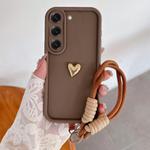 For Samsung Galaxy S21 5G Solid Color 3D Love TPU Phone Case with Lanyard(Brown)