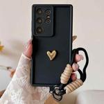 For Samsung Galaxy S24 Ultra 5G Solid Color 3D Love TPU Phone Case with Lanyard(Black)