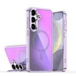 For Samsung Galaxy S23 5G Plating Gradient Discolor MagSafe Phone Case with Holder(Purple)