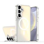 For Samsung Galaxy S23 5G Plating Gradient Discolor MagSafe Phone Case with Holder(White)
