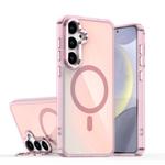 For Samsung Galaxy S25+ 5G Plating Gradient Discolor MagSafe Phone Case with Holder(Pink)