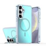 For Samsung Galaxy S25+ 5G Plating Gradient Discolor MagSafe Phone Case with Holder(Blue)