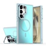 For Samsung Galaxy S25 Ultra 5G Plating Gradient Discolor MagSafe Phone Case with Holder(Blue)