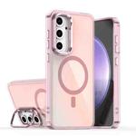For Samsung Galaxy S24 FE 5G Plating Gradient Discolor MagSafe Phone Case with Holder(Pink)