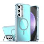 For Samsung Galaxy S24 FE 5G Plating Gradient Discolor MagSafe Phone Case with Holder(Blue)