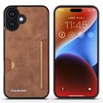 For iPhone 16 Forwenw F5 Series Integrated Card Bag Phone Case(Brown)