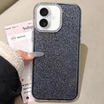 For iPhone 16 Rhinestone-Embedded Camera Frame Glitter Full Coverage Phone Case(Black)