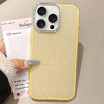 For iPhone 15 Pro Max Rhinestone-Embedded Camera Frame Glitter Full Coverage Phone Case(Yellow)
