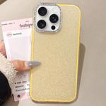 For iPhone 15 Pro Rhinestone-Embedded Camera Frame Glitter Full Coverage Phone Case(Yellow)