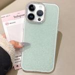 For iPhone 13 Pro Max Rhinestone-Embedded Camera Frame Glitter Full Coverage Phone Case(Green)