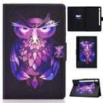 For Samsung Galaxy Tab S8 / Galaxy Tab S7 T870 Colored Drawing Horizontal Flip Leather Case with Holder & Card Slots & Sleep / Wake-up Function(Owl)