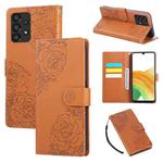 For Samsung Galaxy A33 5G Rose Flower Embossed 3-Card Slots Leather Phone Case(Brown)