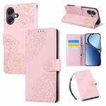 For Samsung Galaxy A05 Rose Flower Embossed 3-Card Slots Leather Phone Case(Pink)