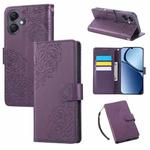 For Samsung Galaxy A05 Rose Flower Embossed 3-Card Slots Leather Phone Case(Deep Purple)