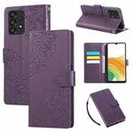 For Samsung Galaxy A53 5G Rose Flower Embossed 3-Card Slots Leather Phone Case(Deep Purple)