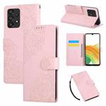 For Samsung Galaxy A73 5G Rose Flower Embossed 3-Card Slots Leather Phone Case(Pink)
