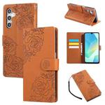 For Samsung Galaxy A54 5G Rose Flower Embossed 3-Card Slots Leather Phone Case(Brown)