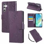 For Samsung Galaxy A54 5G Rose Flower Embossed 3-Card Slots Leather Phone Case(Deep Purple)