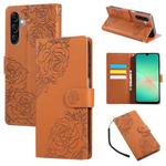 For Samsung Galaxy A17 5G Rose Flower Embossed 3-Card Slots Leather Phone Case(Brown)