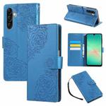 For Samsung Galaxy A17 5G Rose Flower Embossed 3-Card Slots Leather Phone Case(Blue)