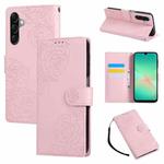 For Samsung Galaxy A17 5G Rose Flower Embossed 3-Card Slots Leather Phone Case(Pink)