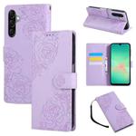 For Samsung Galaxy A17 5G Rose Flower Embossed 3-Card Slots Leather Phone Case(Purple)