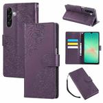 For Samsung Galaxy A17 5G Rose Flower Embossed 3-Card Slots Leather Phone Case(Deep Purple)